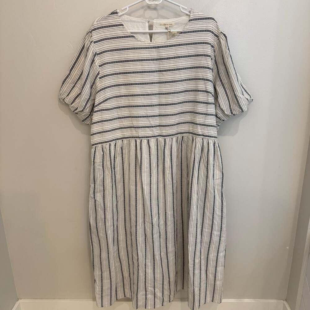 Tea n Rose Striped Linen Blend Babydoll Midi Dress XXL